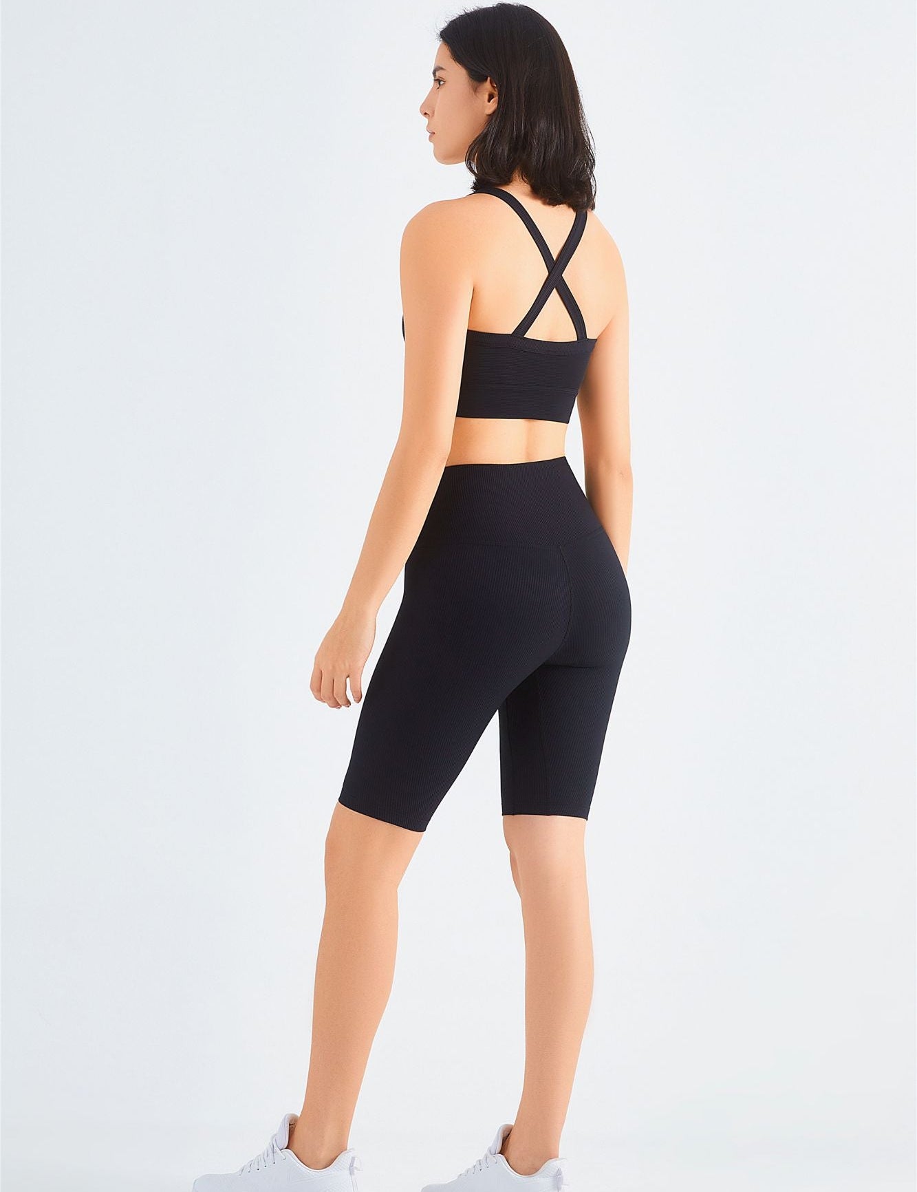 Ribbed Crossover Sports Bra & Shorts Activewear Set by bornfocus