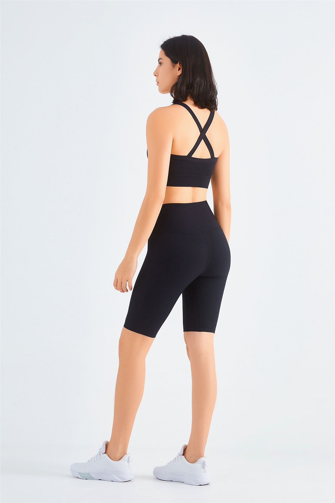 Ribbed Crossover Sports Bra & Shorts Activewear Set by bornfocus