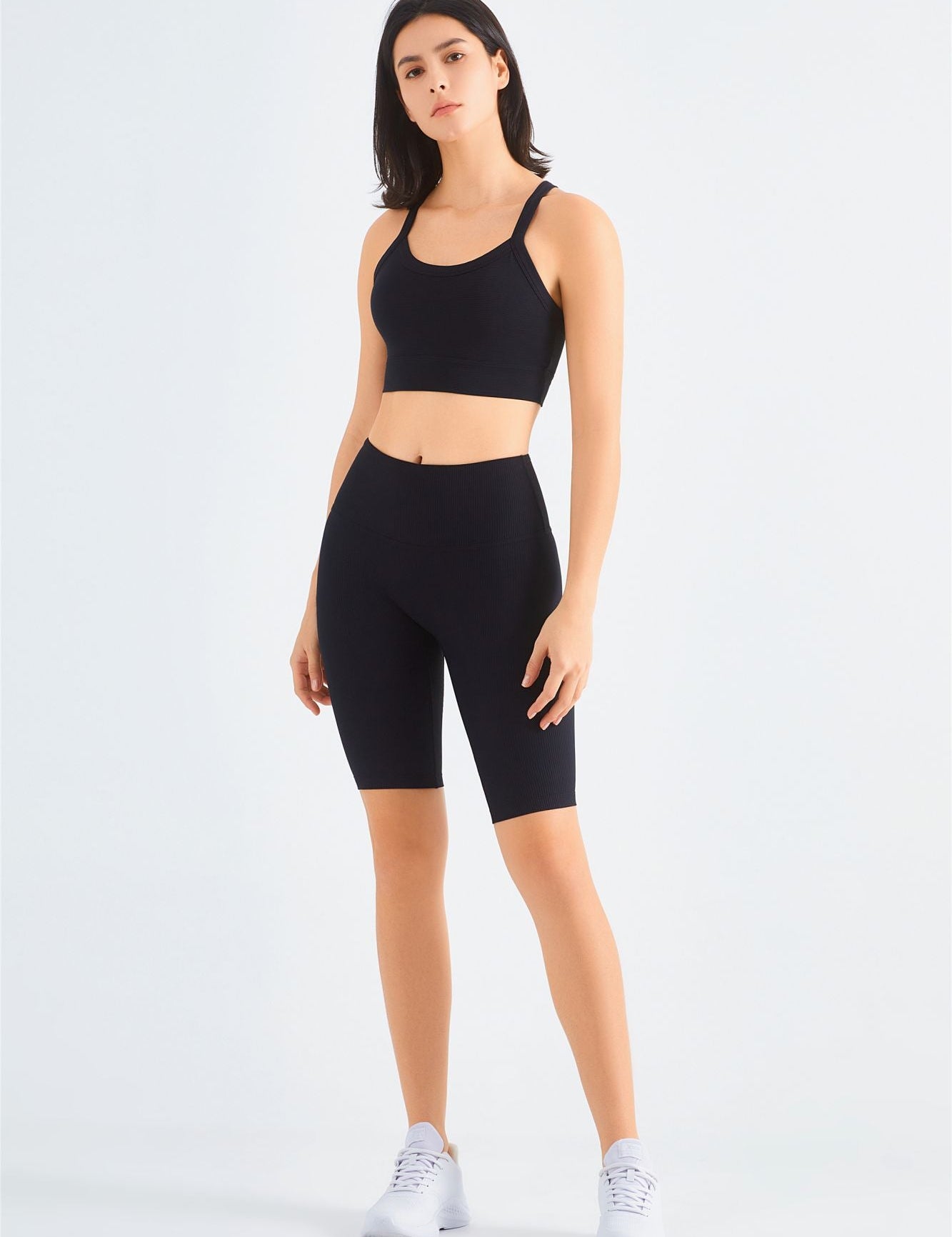 Ribbed Crossover Sports Bra & Shorts Activewear Set by bornfocus