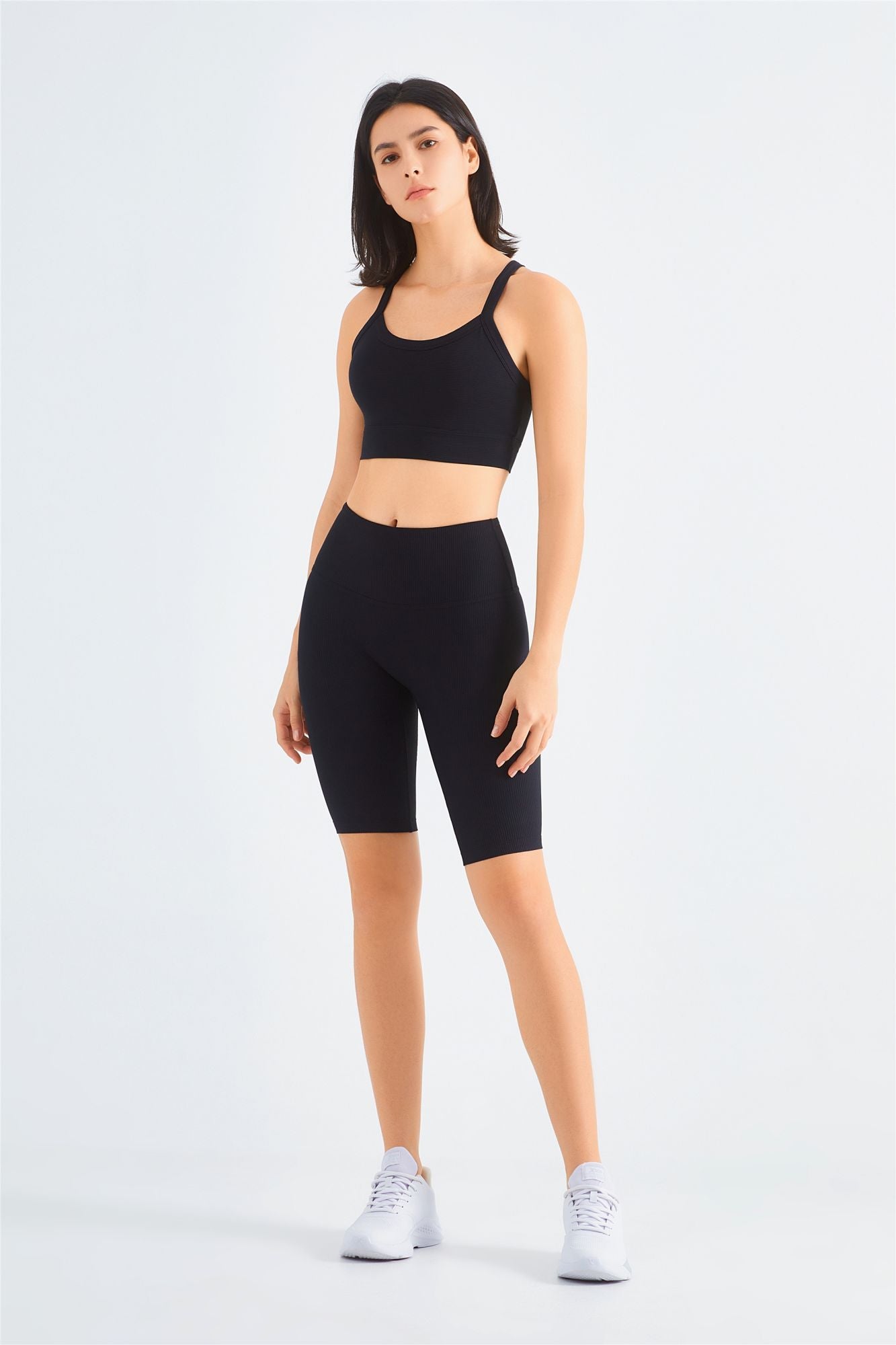 Ribbed Crossover Sports Bra & Shorts Activewear Set by bornfocus