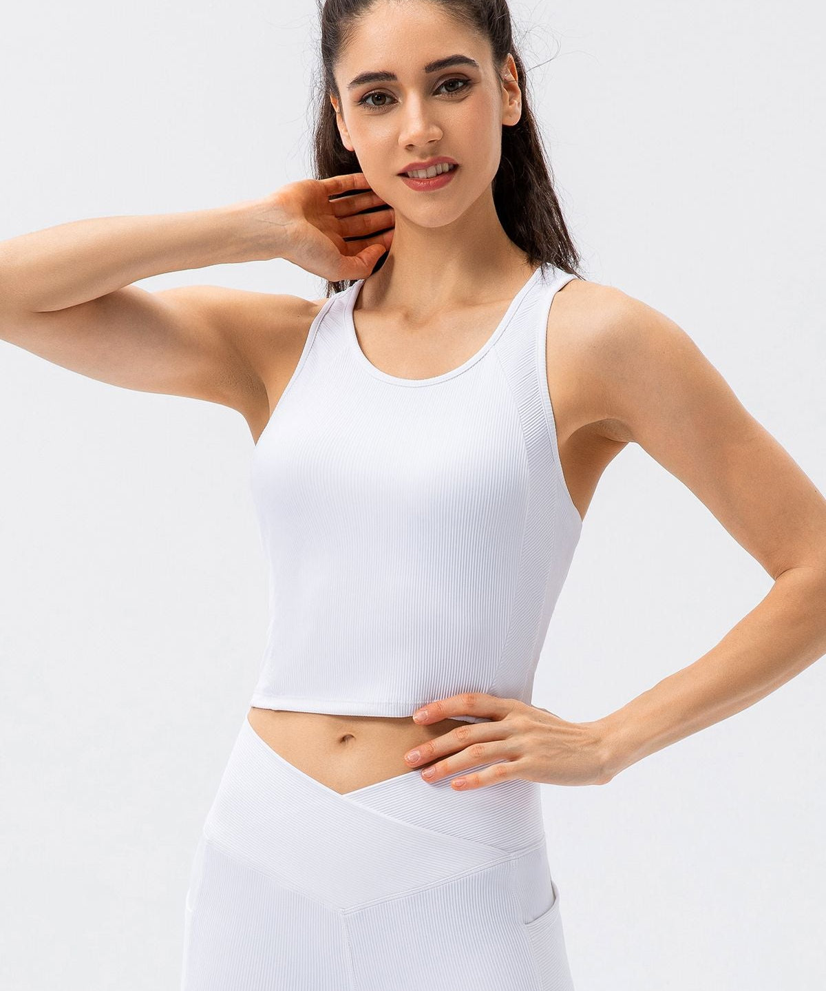 Ribbed Cropped Tank Top Built-in Bra by bornfocus