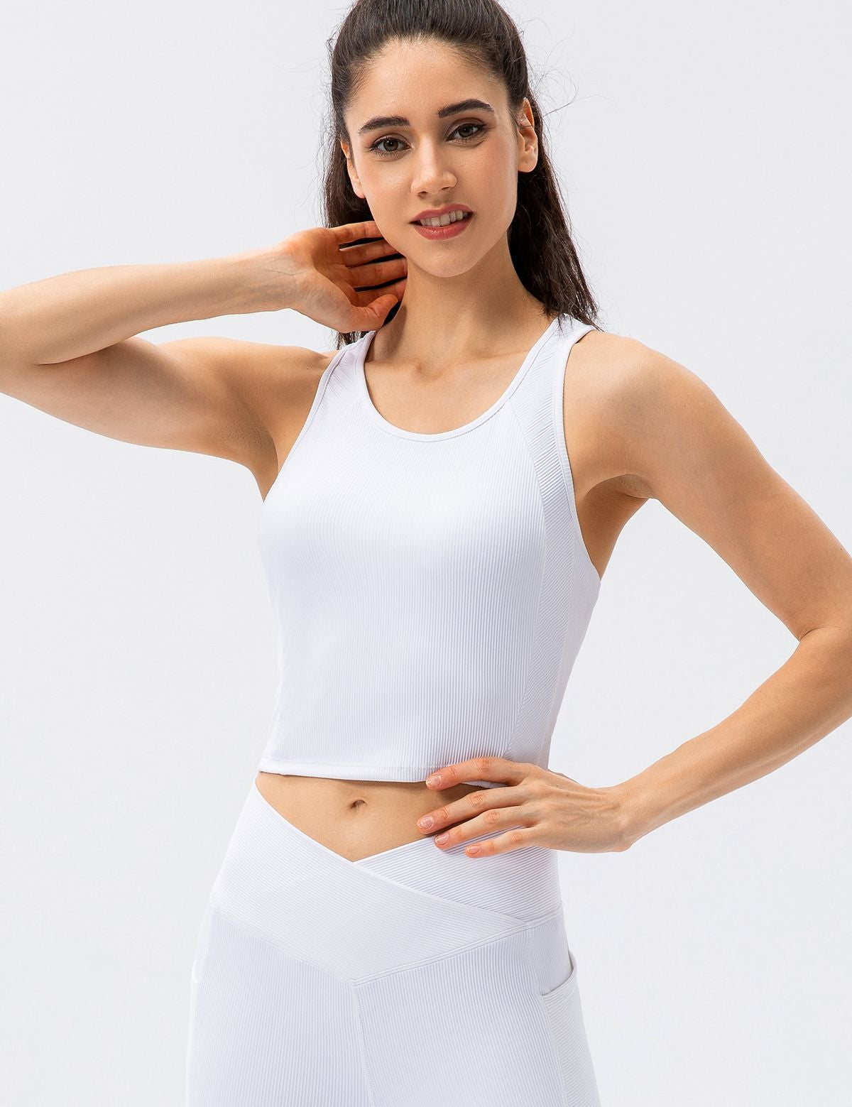 Ribbed Cropped Tank Top Built-in Bra by bornfocus