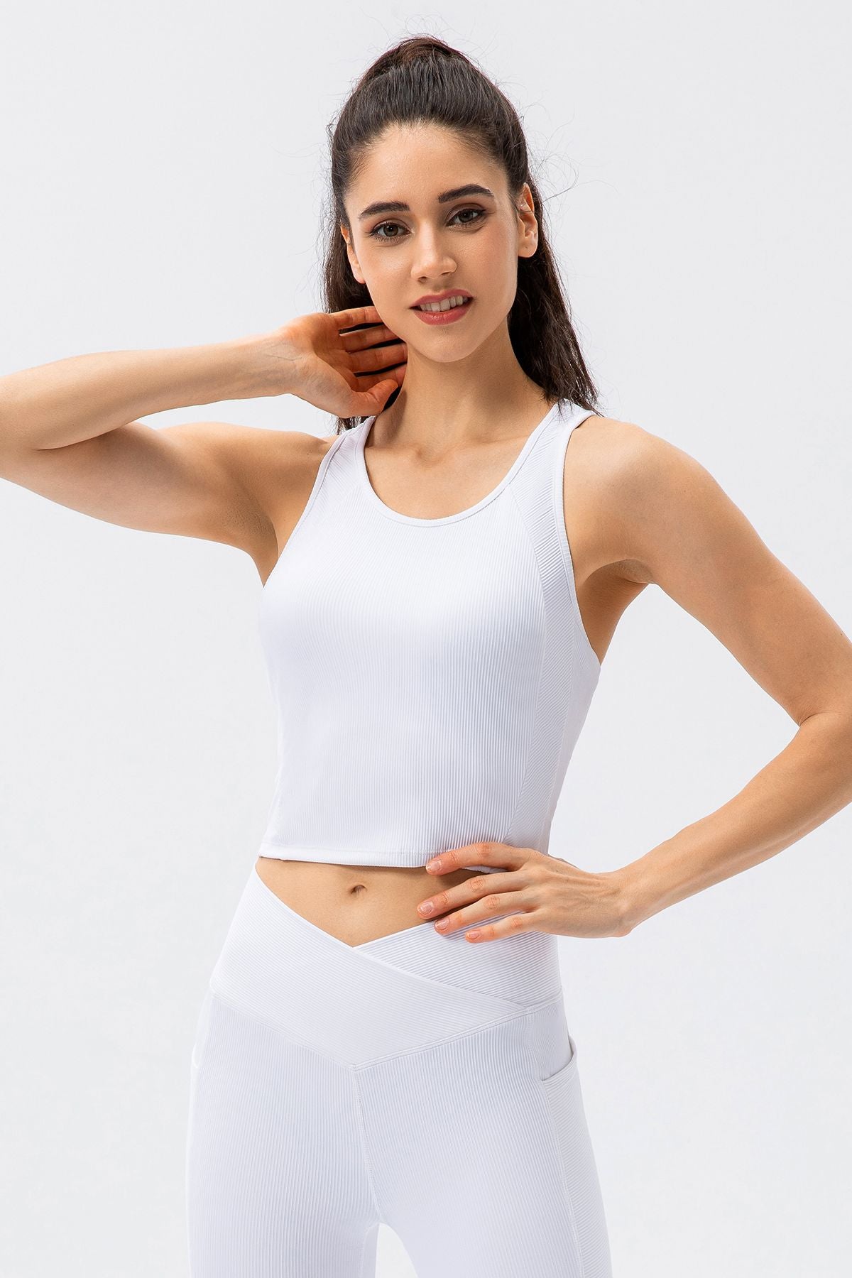 Ribbed Cropped Tank Top Built-in Bra by bornfocus