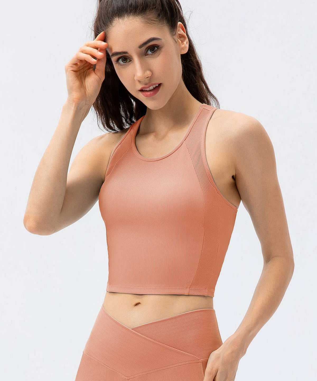 Ribbed Cropped Tank Top Built-in Bra by bornfocus