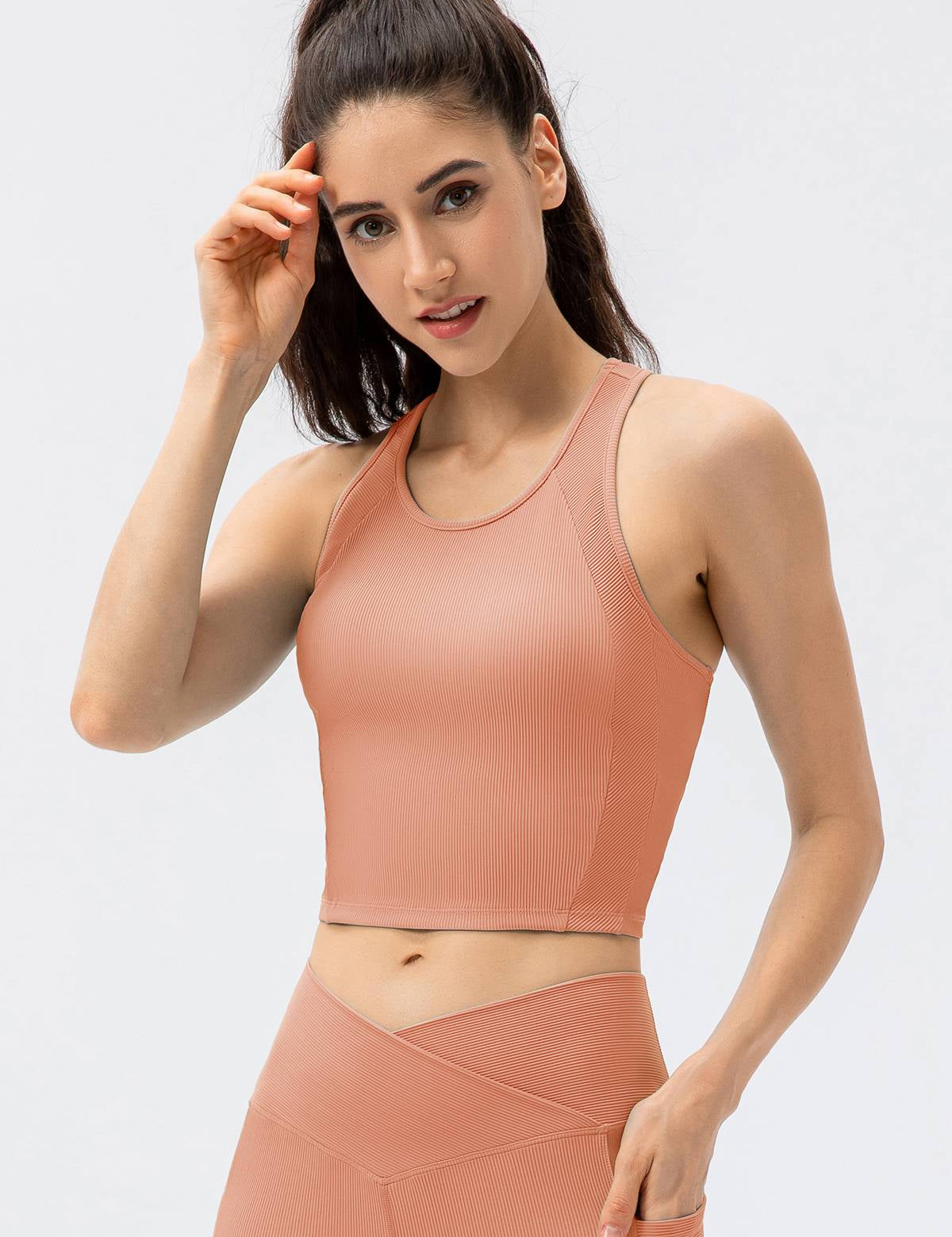 Ribbed Cropped Tank Top Built-in Bra by bornfocus