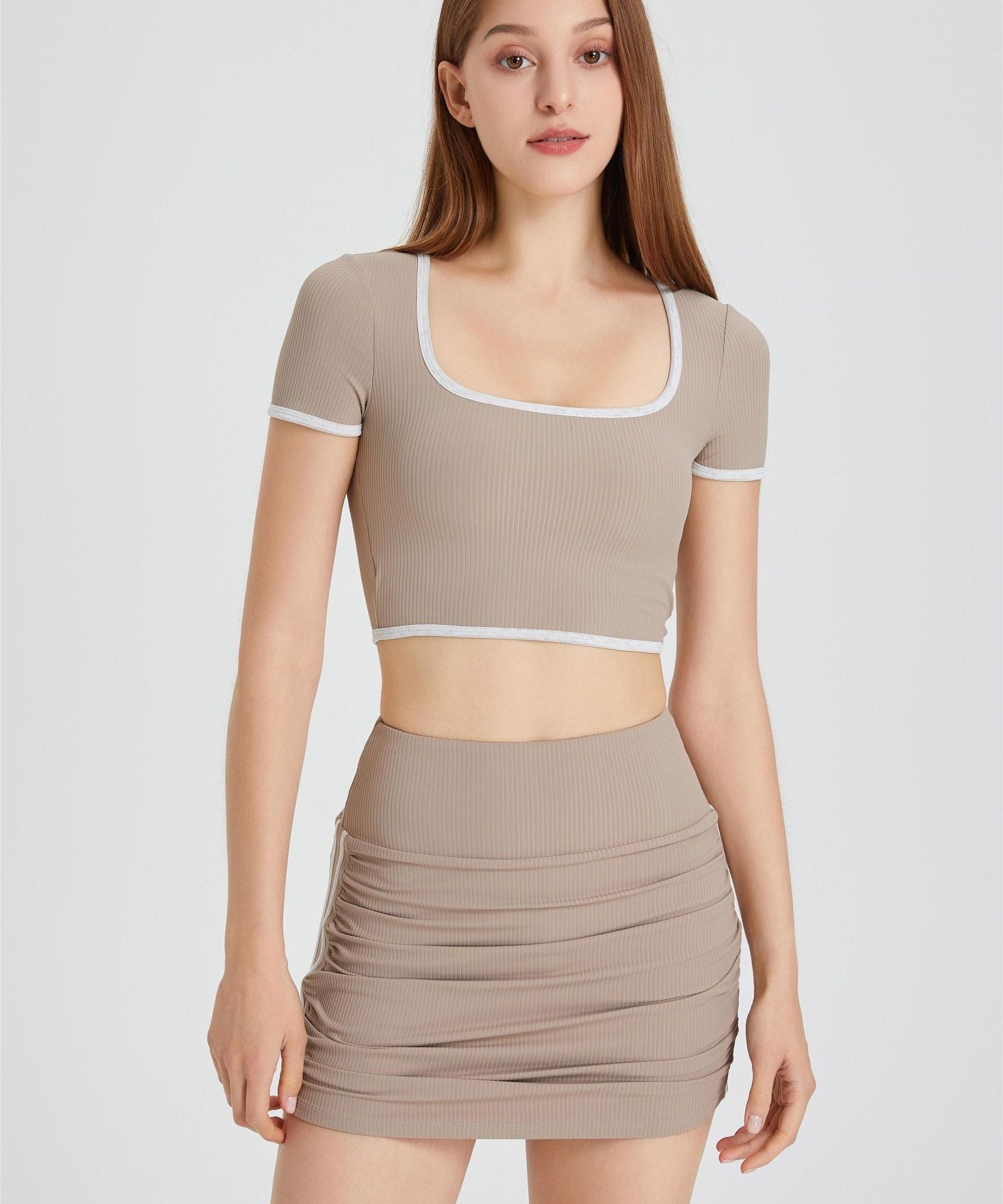 Ribbed Contrast Trim Crop Top with Built-In Bra by bornfocus