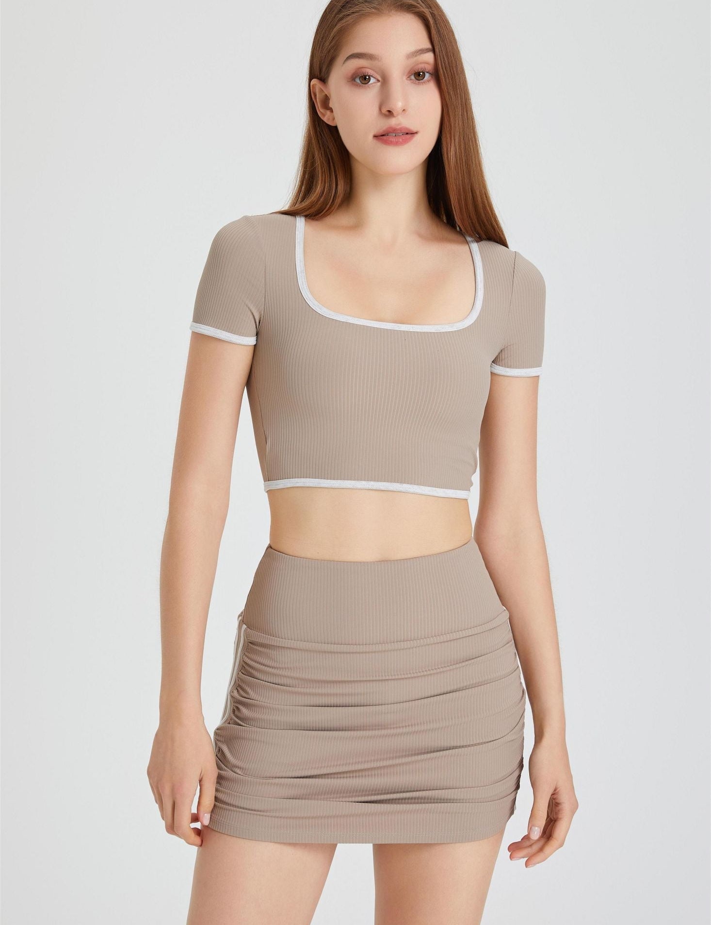 Ribbed Contrast Trim Crop Top with Built-In Bra by bornfocus