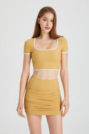 Ribbed Contrast Trim Crop Top with Built-In Bra by bornfocus