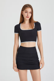 Ribbed Contrast Trim Crop Top with Built-In Bra by bornfocus