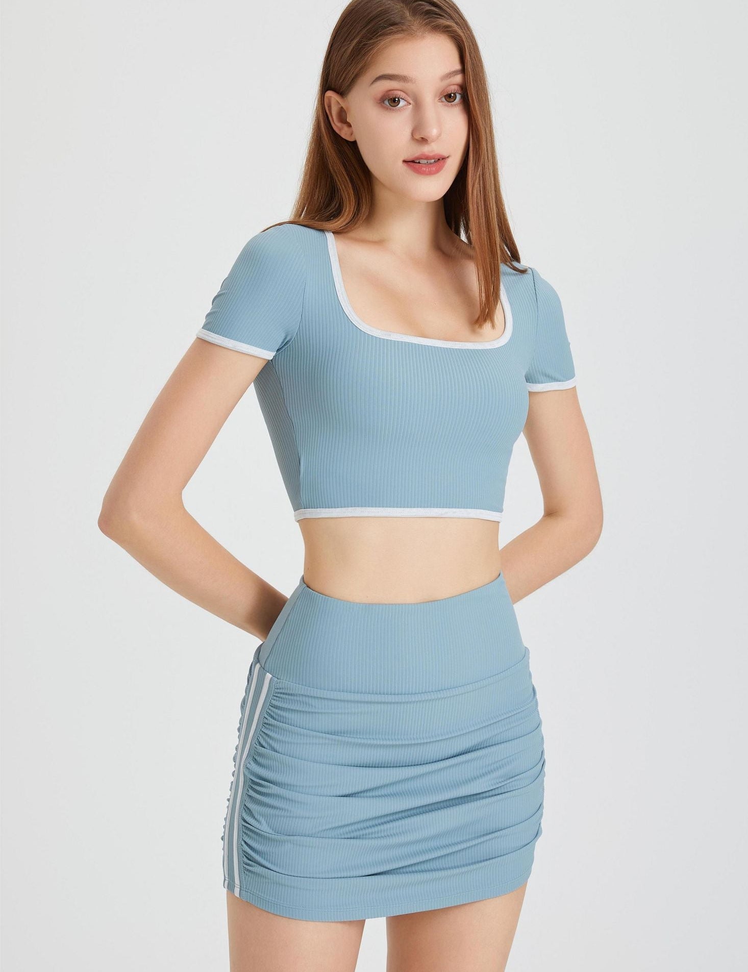 Ribbed Contrast Trim Crop Top with Built-In Bra by bornfocus