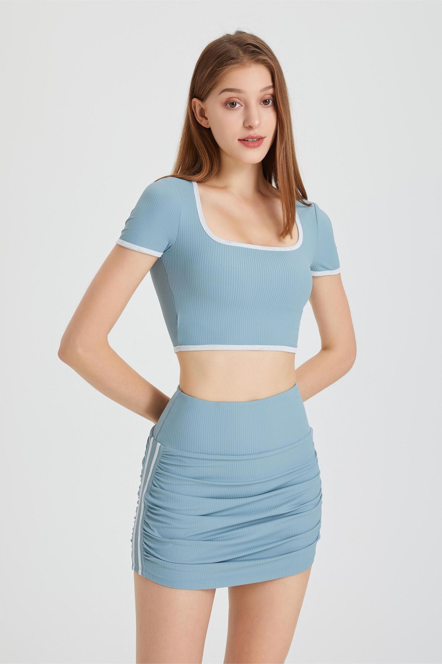 Ribbed Contrast Trim Crop Top with Built-In Bra by bornfocus