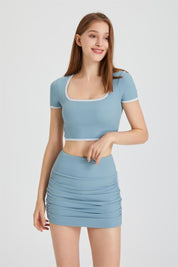 Ribbed Contrast Trim Crop Top with Built-In Bra by bornfocus