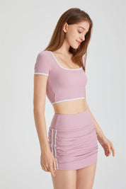 Ribbed Contrast Trim Crop Top with Built-In Bra by bornfocus