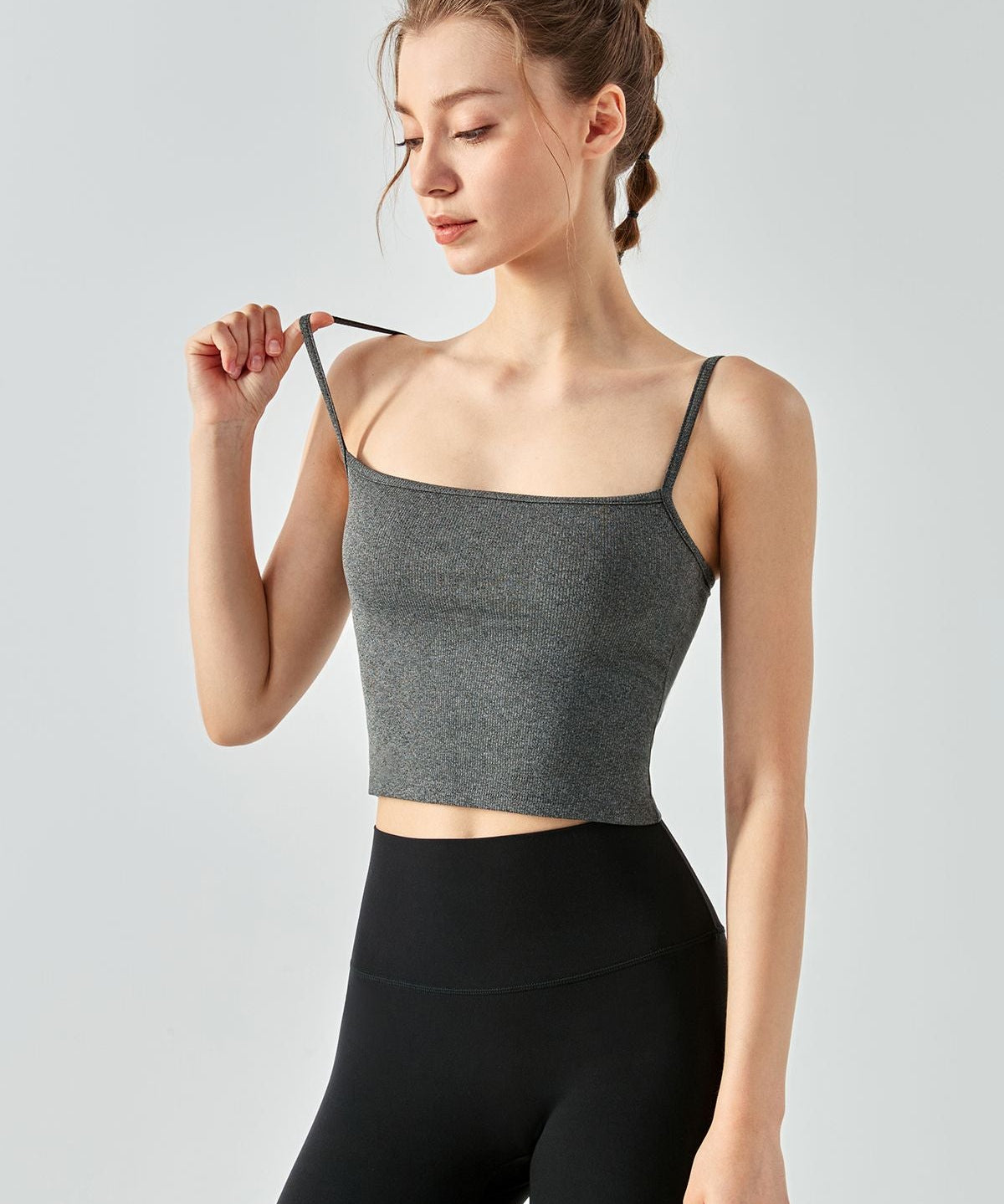 Ribbed Contrast Trim Long line Sports Bra by bornfocus