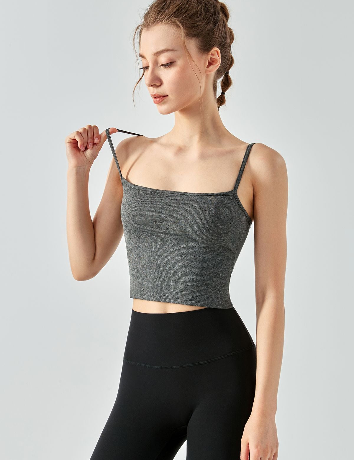 Ribbed Contrast Trim Long line Sports Bra by bornfocus