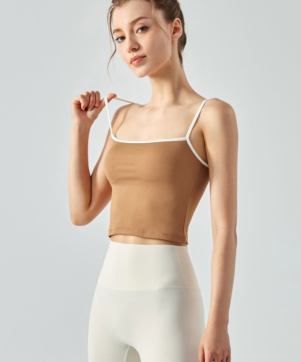 Ribbed Contrast Trim Long line Sports Bra by bornfocus