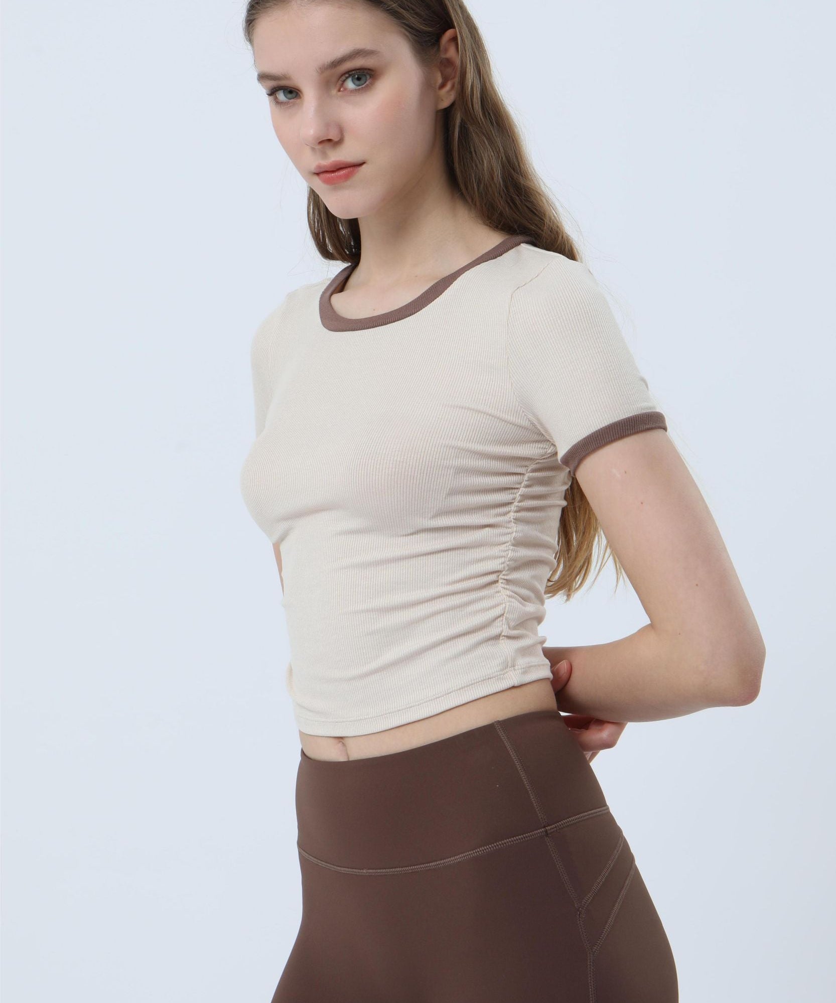 Ribbed Contrast Trim Short Sleeve T-Shirt by bornfocus
