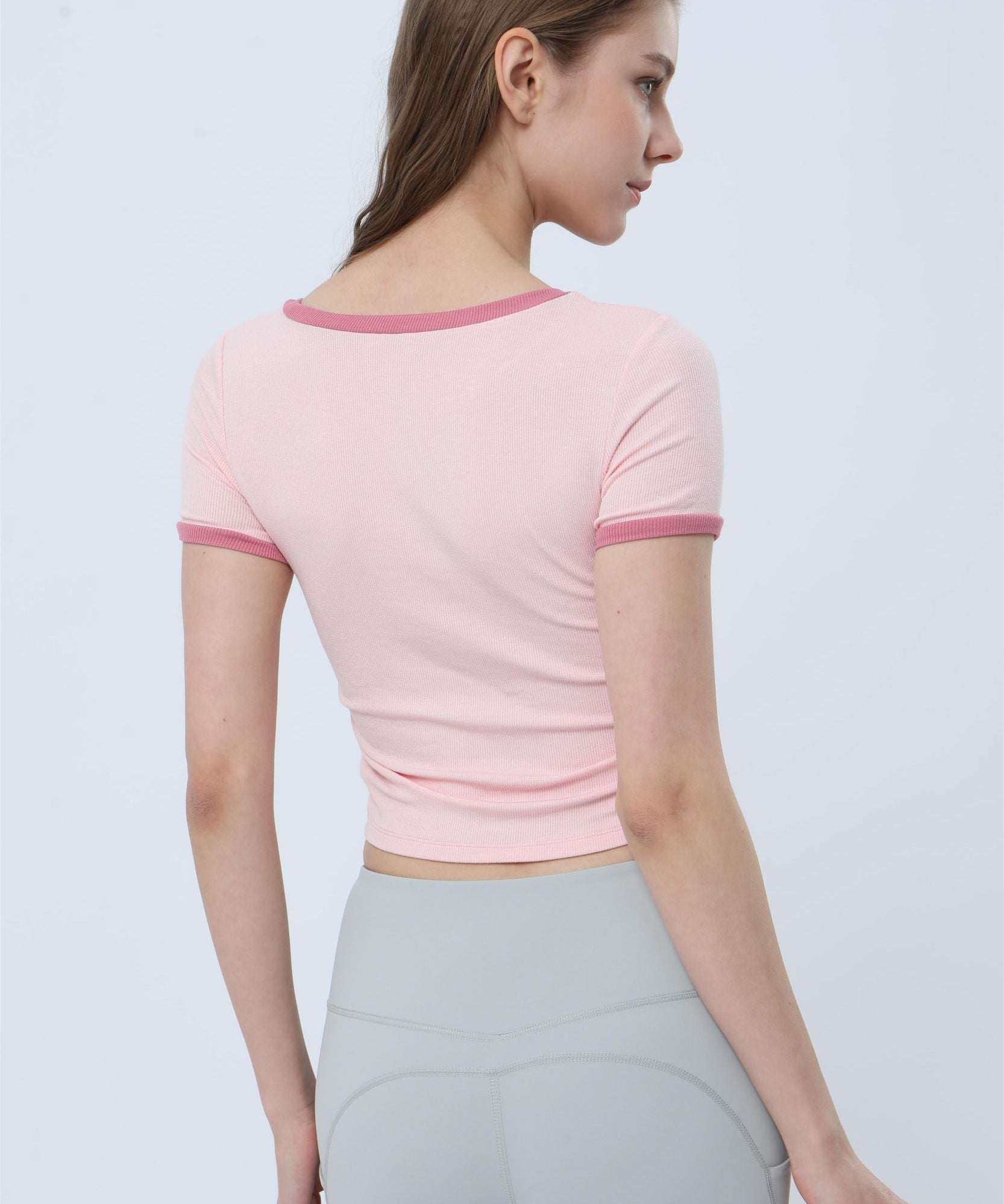 Ribbed Contrast Trim Short Sleeve T-Shirt by bornfocus