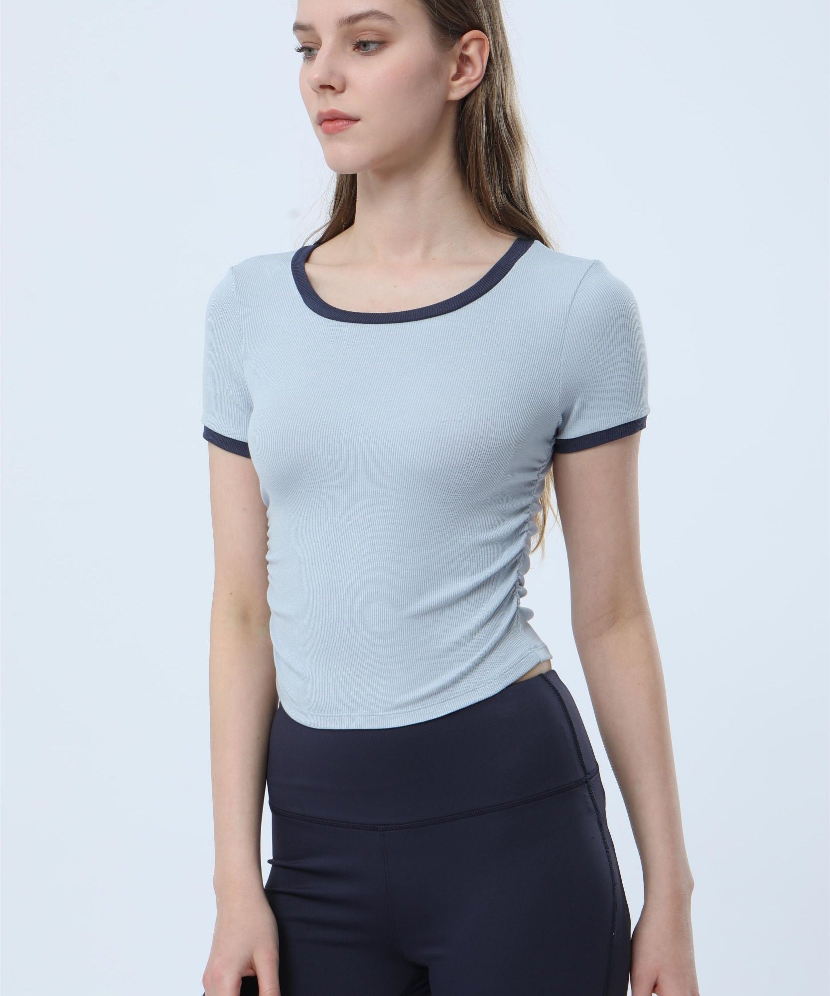 Ribbed Contrast Trim Short Sleeve T-Shirt by bornfocus
