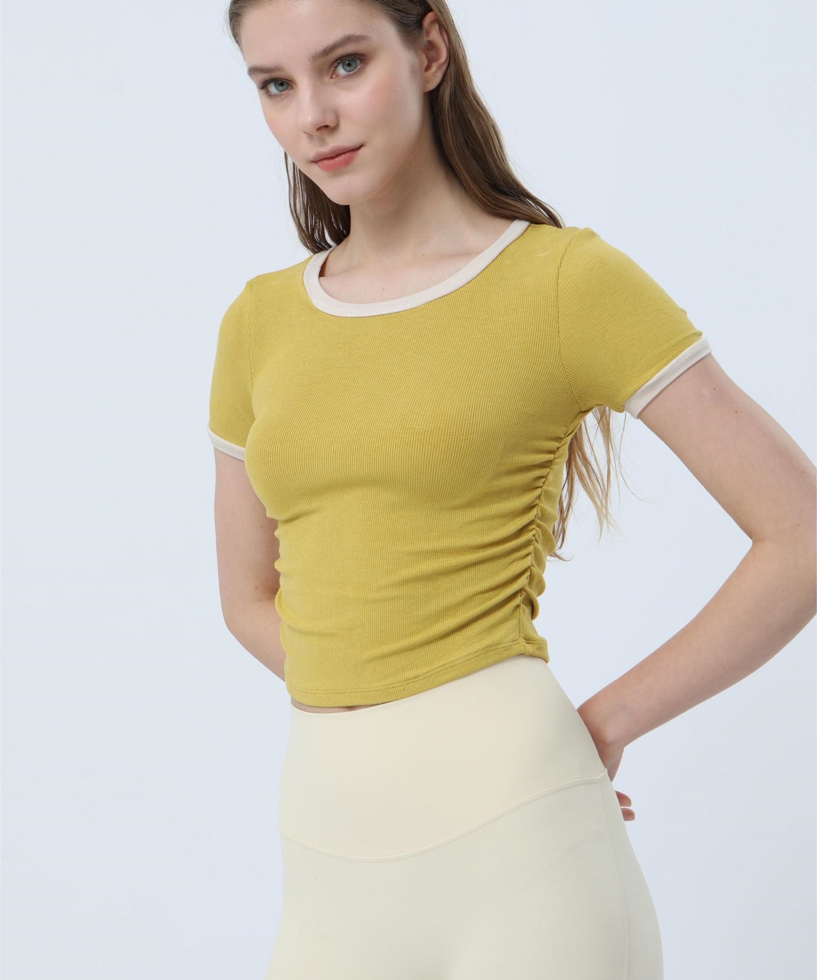Ribbed Contrast Trim Short Sleeve T-Shirt by bornfocus