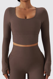 Ribbed Crop Long Sleeve Top with Built-in Bra by bornfocus