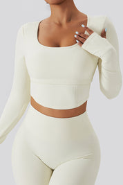 Ribbed Crop Long Sleeve Top with Built-in Bra by bornfocus