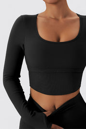 Ribbed Crop Long Sleeve Top with Built-in Bra by bornfocus