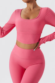 Ribbed Crop Long Sleeve Top with Built-in Bra by bornfocus