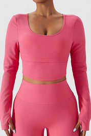 Ribbed Crop Long Sleeve Top with Built-in Bra by bornfocus