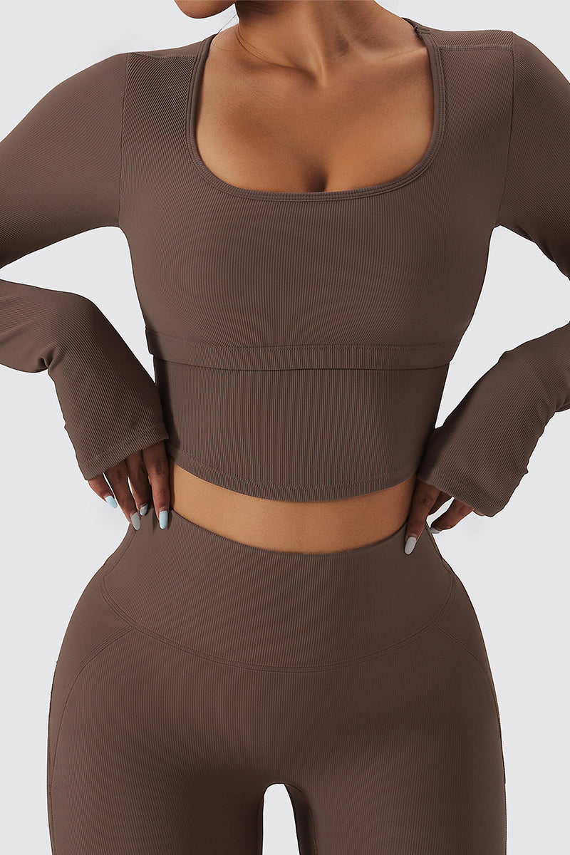 Ribbed Crop Long Sleeve Top with Built-in Bra by bornfocus