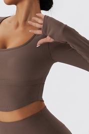 Ribbed Crop Long Sleeve Top with Built-in Bra by bornfocus