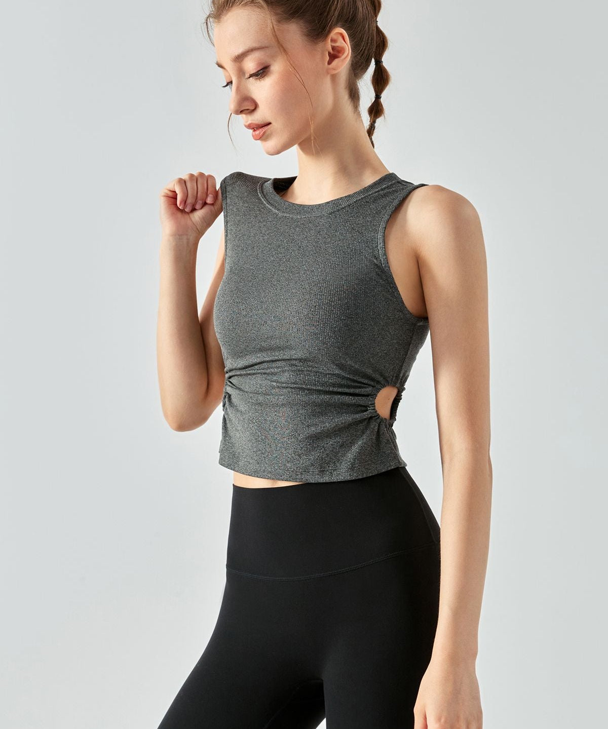 Ribbed Crop Tank Tops Side Cutout by bornfocus