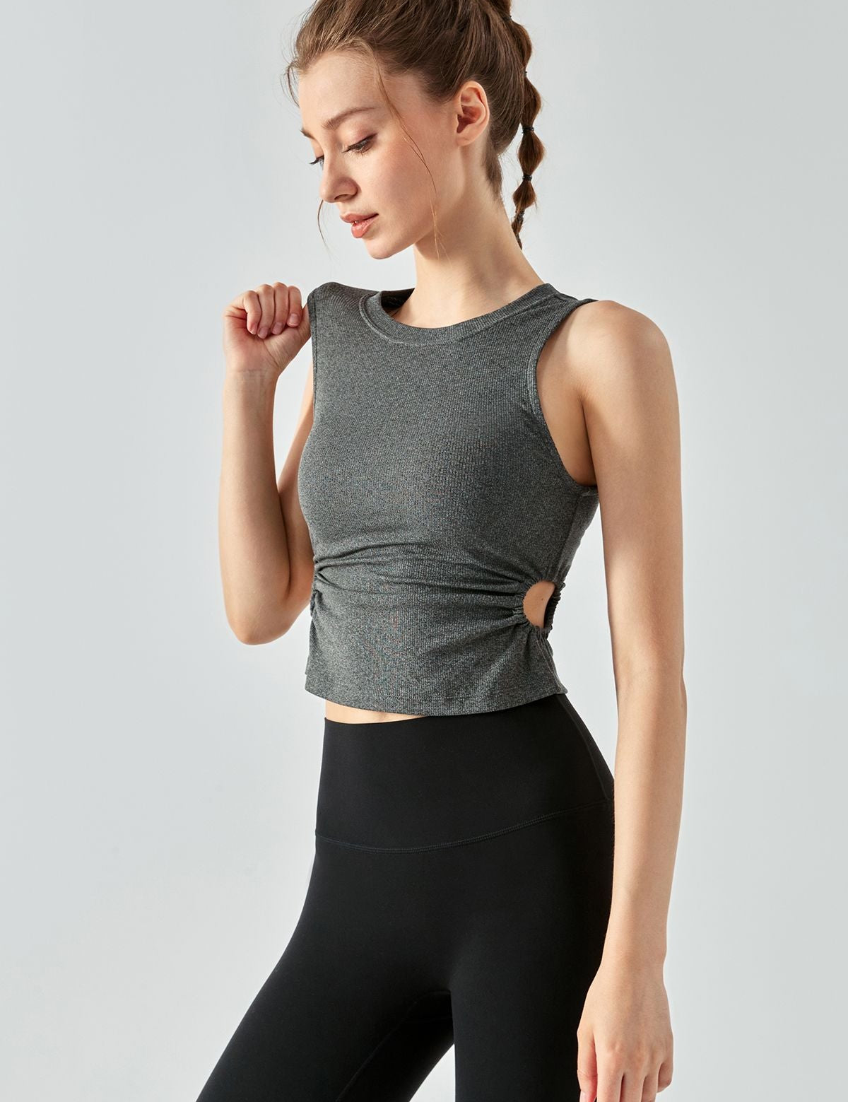 Ribbed Crop Tank Tops Side Cutout by bornfocus