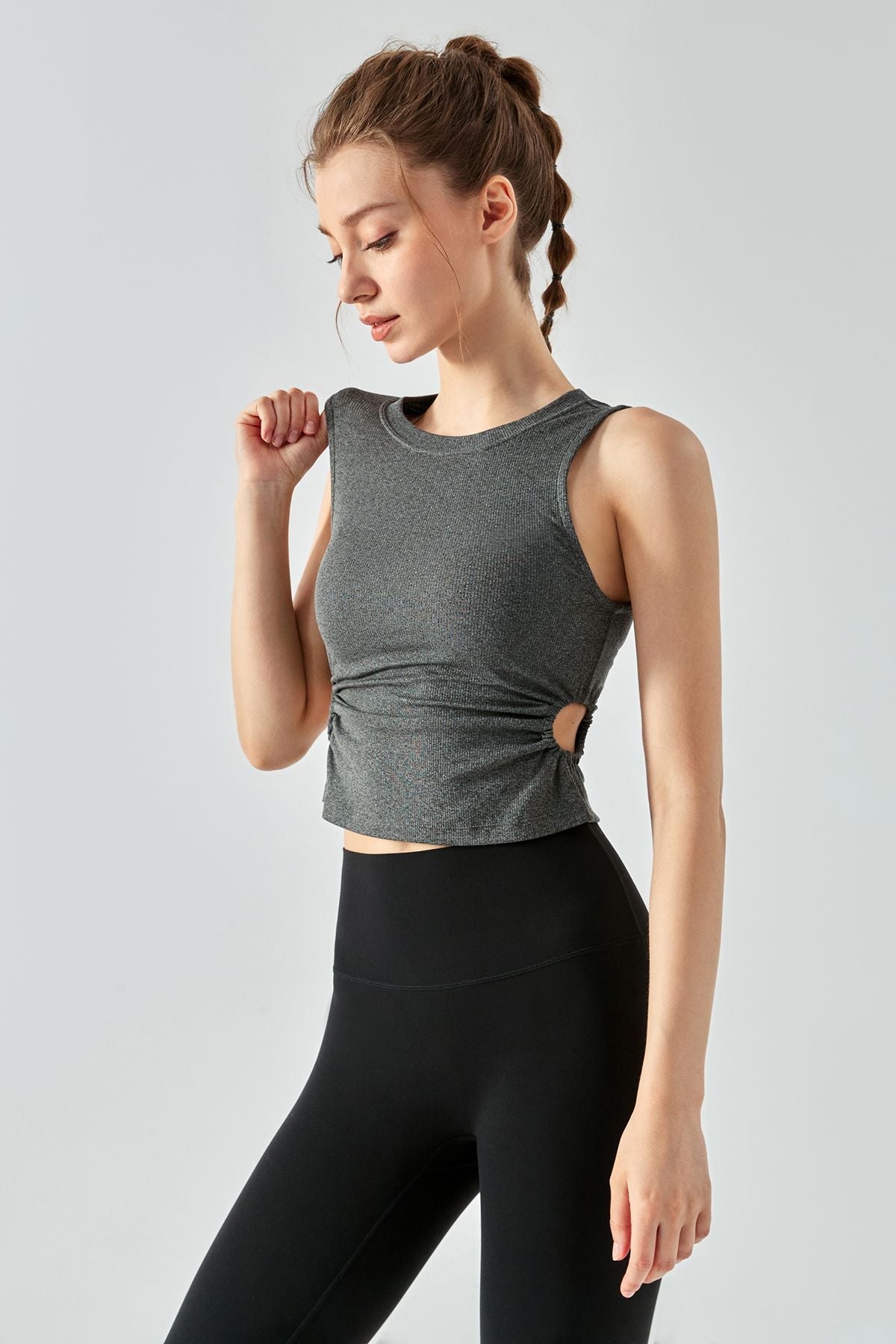 Ribbed Crop Tank Tops Side Cutout by bornfocus