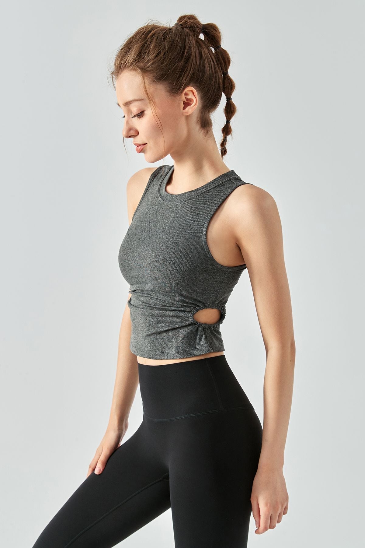 Ribbed Crop Tank Tops Side Cutout by bornfocus