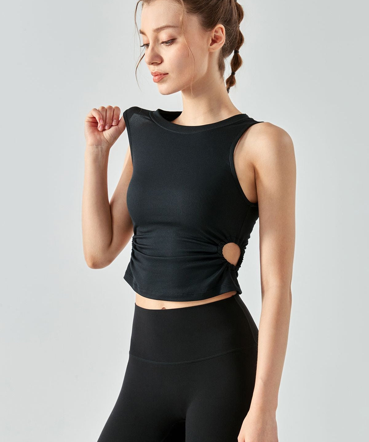 Ribbed Crop Tank Tops Side Cutout by bornfocus