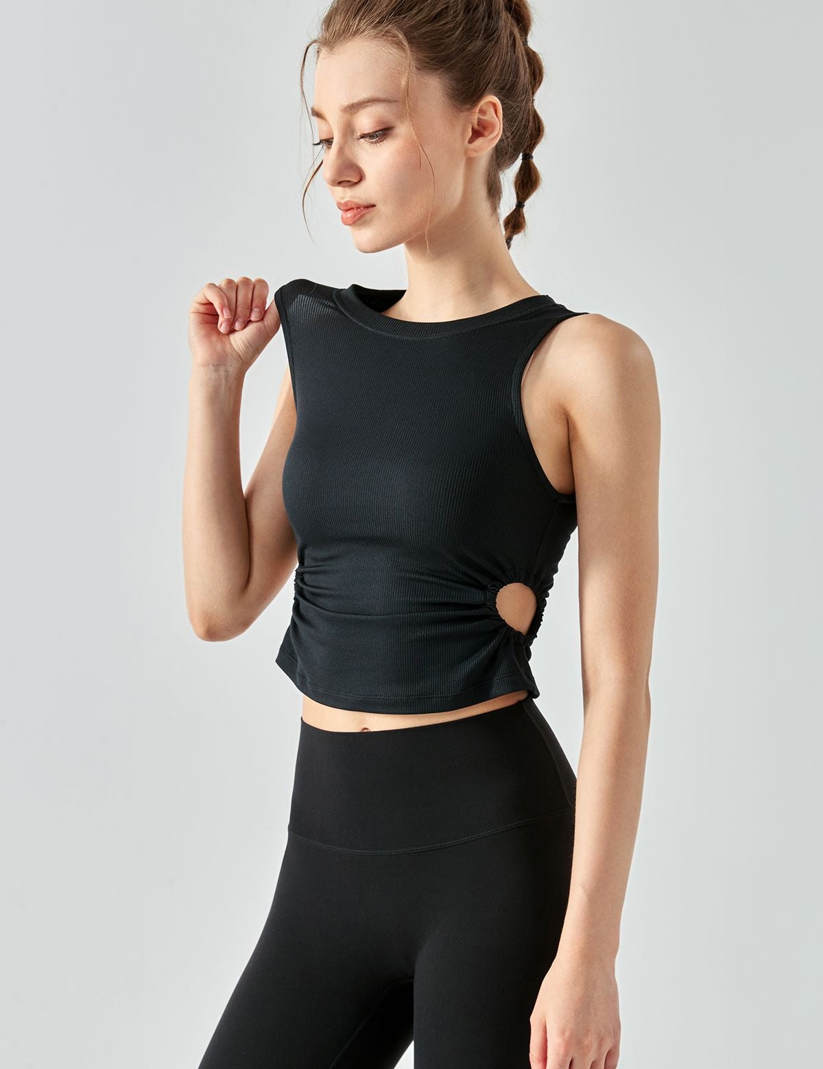 Ribbed Crop Tank Tops Side Cutout by bornfocus