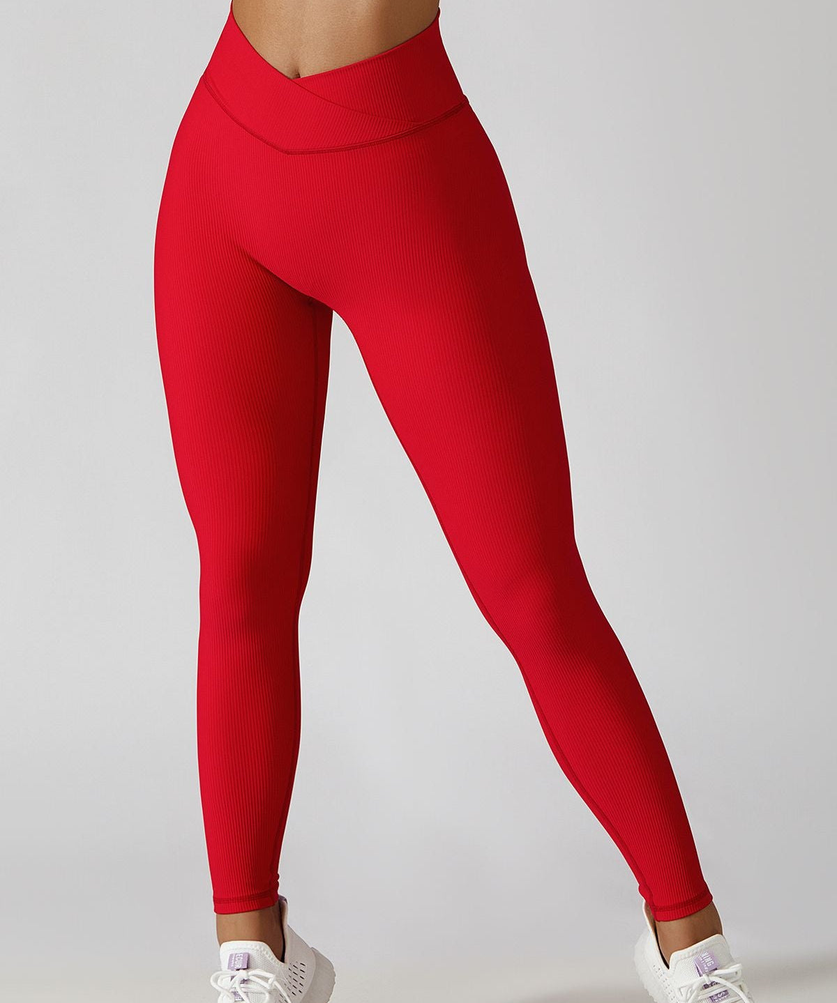 Ribbed High-Rise Crossover Leggings by bornfocus