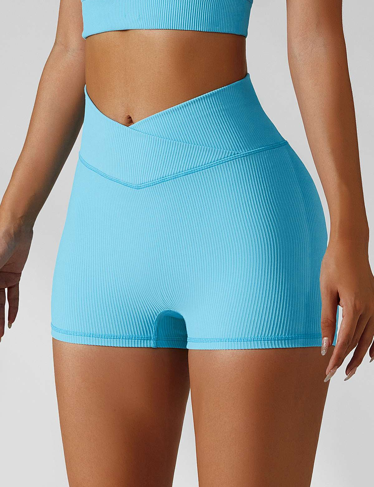 Ribbed High-Waist Crossover Shorts by bornfocus