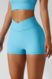 Ribbed High-Waist Crossover Shorts by bornfocus