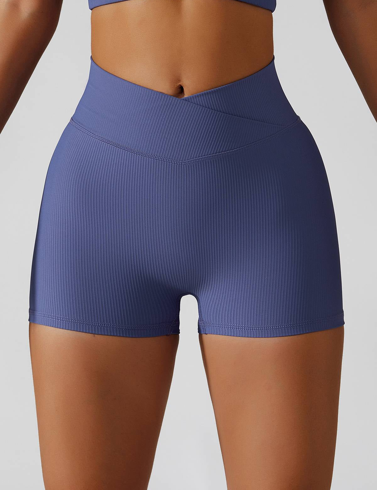 Ribbed High-Waist Crossover Shorts by bornfocus