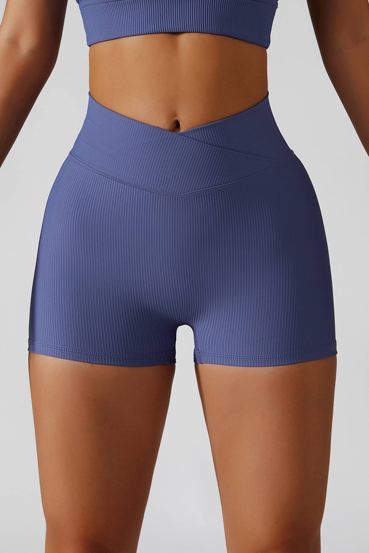 Ribbed High-Waist Crossover Shorts by bornfocus