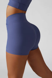 Ribbed High-Waist Crossover Shorts by bornfocus