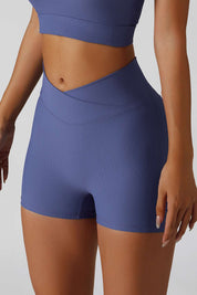 Ribbed High-Waist Crossover Shorts by bornfocus