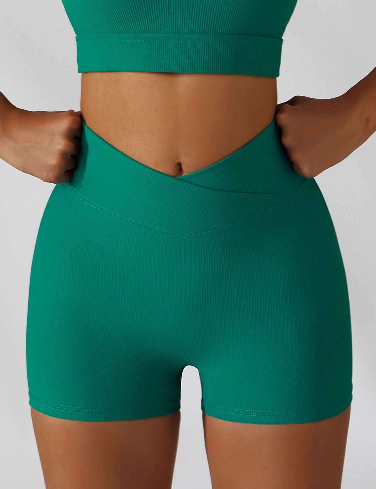 Ribbed High-Waist Crossover Shorts by bornfocus