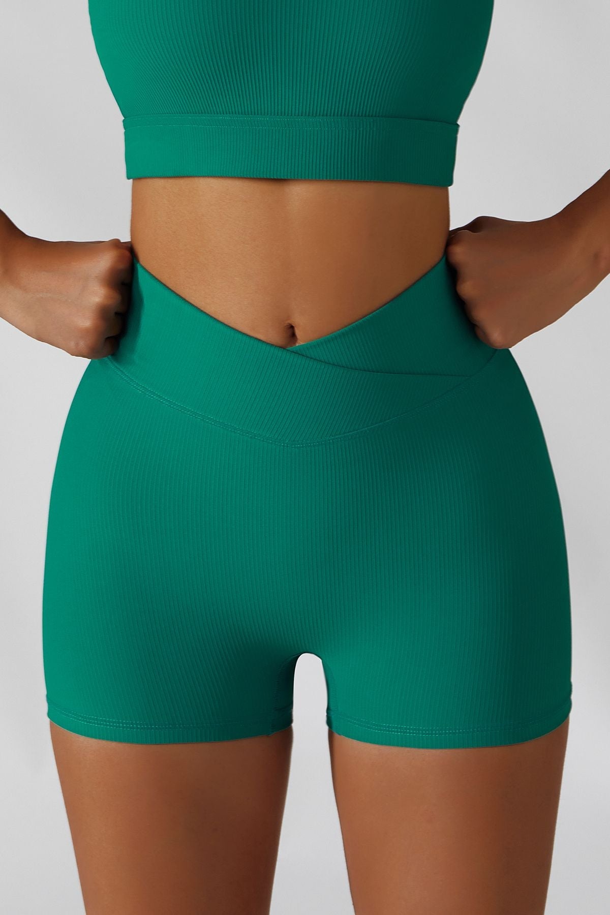 Ribbed High-Waist Crossover Shorts by bornfocus