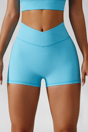 Ribbed High-Waist Crossover Shorts by bornfocus