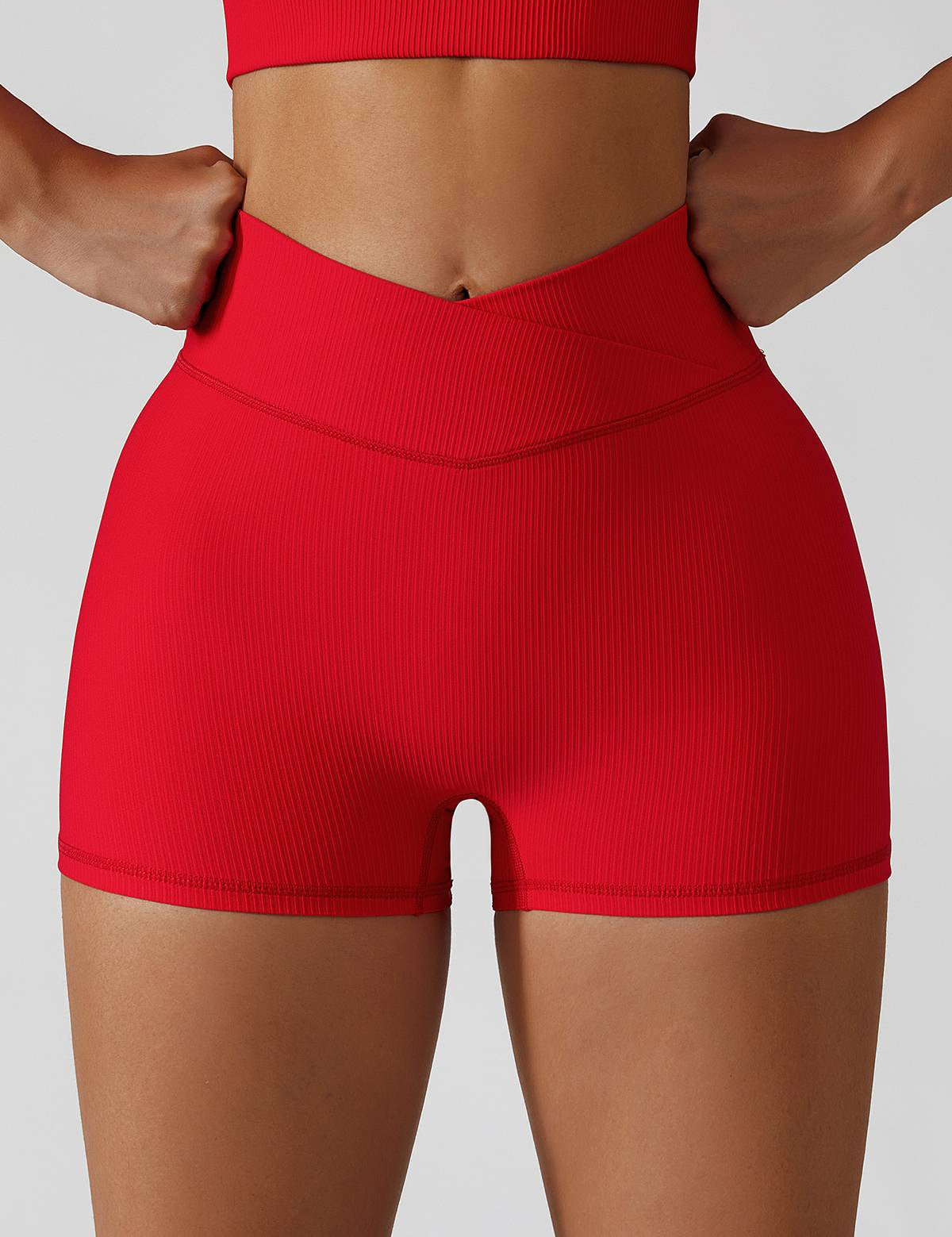 Ribbed High-Waist Crossover Shorts by bornfocus