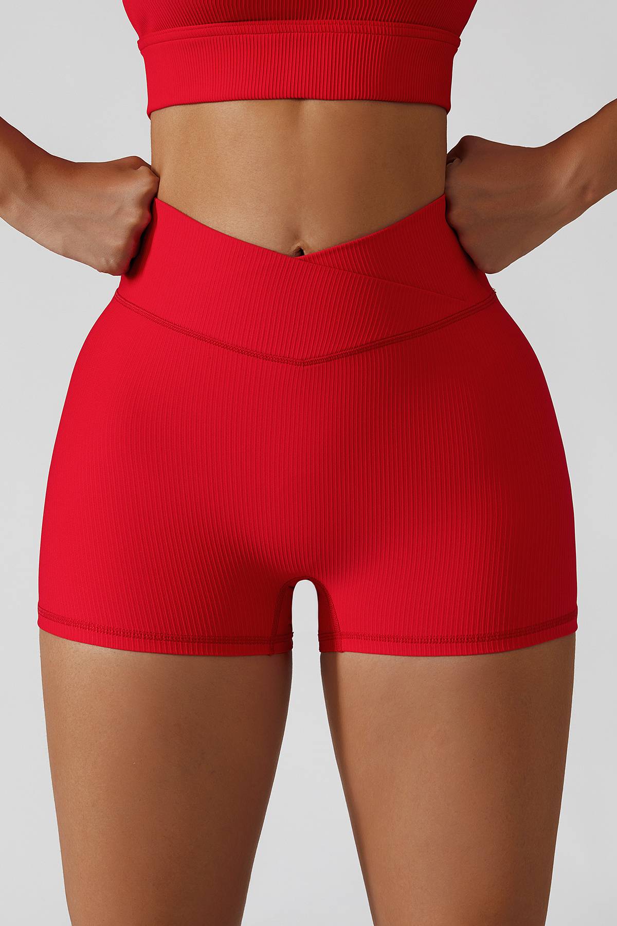 Ribbed High-Waist Crossover Shorts by bornfocus