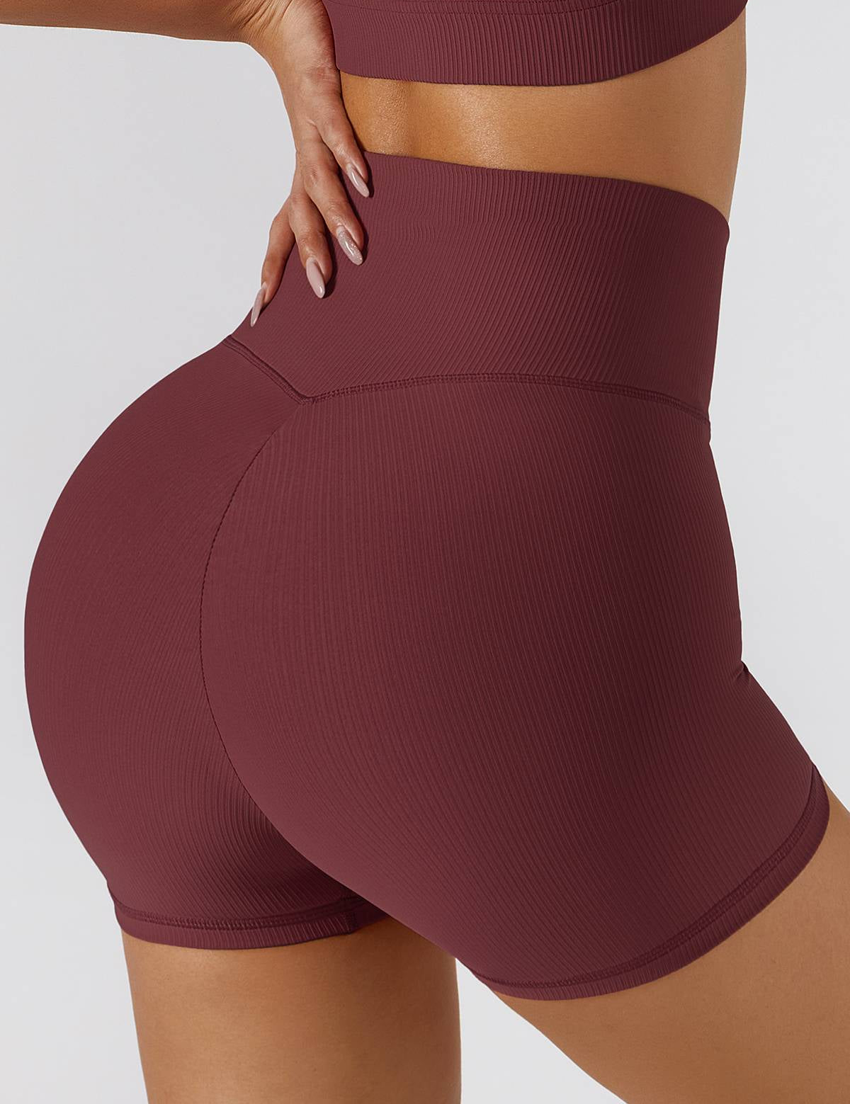 Ribbed V-Waist Scrunch Butt Shorts by bornfocus